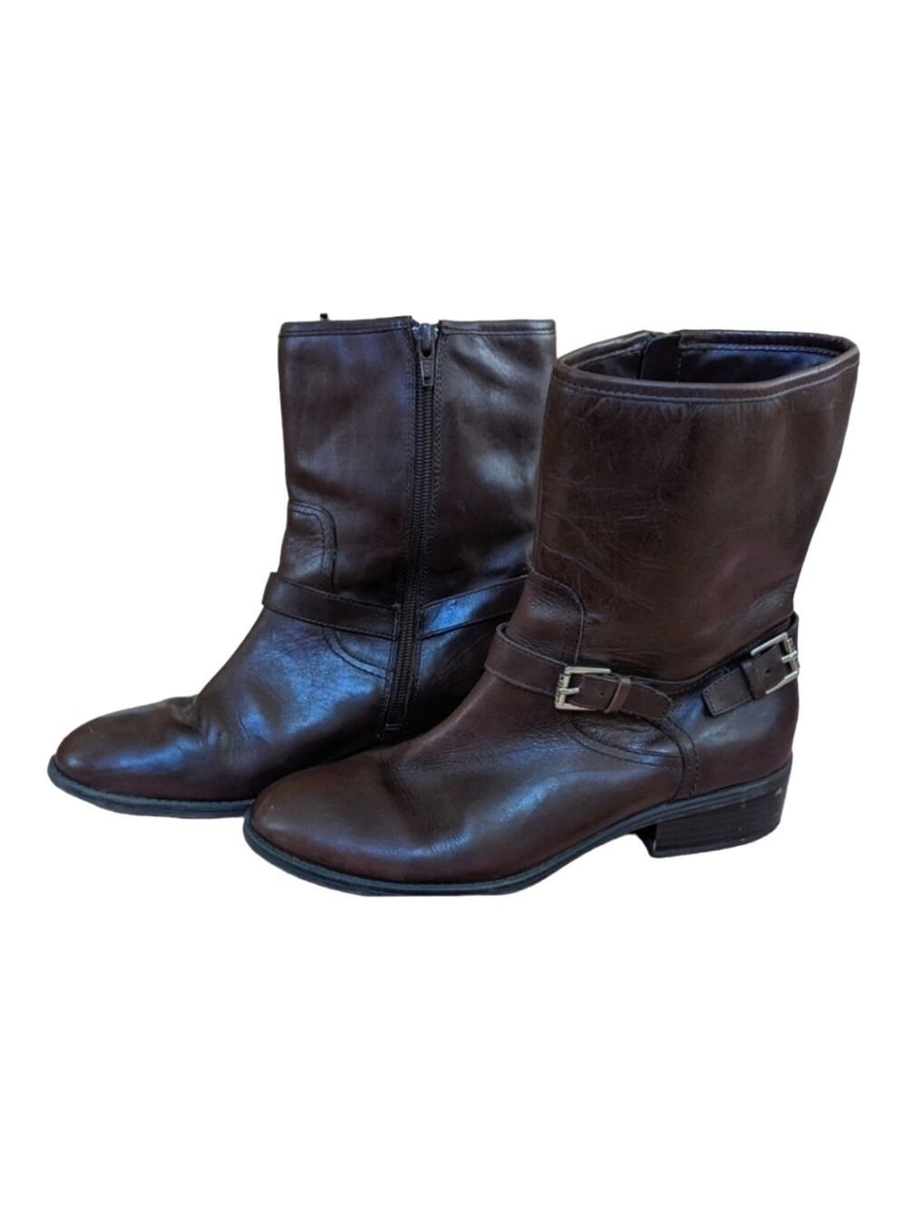 Lauren Ralph Lauren Mesi Brown Leather Double Buckle Ankle Boots, Size 8